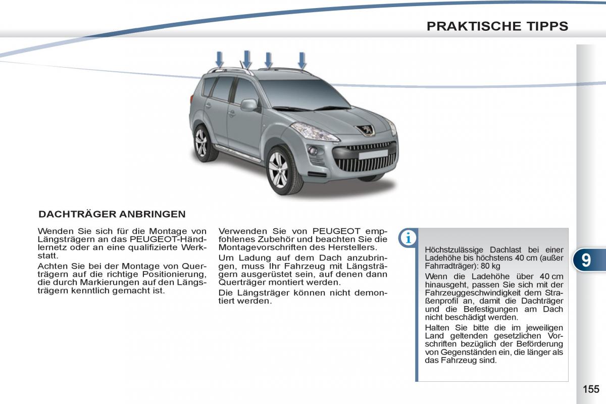 manuel du propriétaire Peugeot 4007 Handbuch / page 157