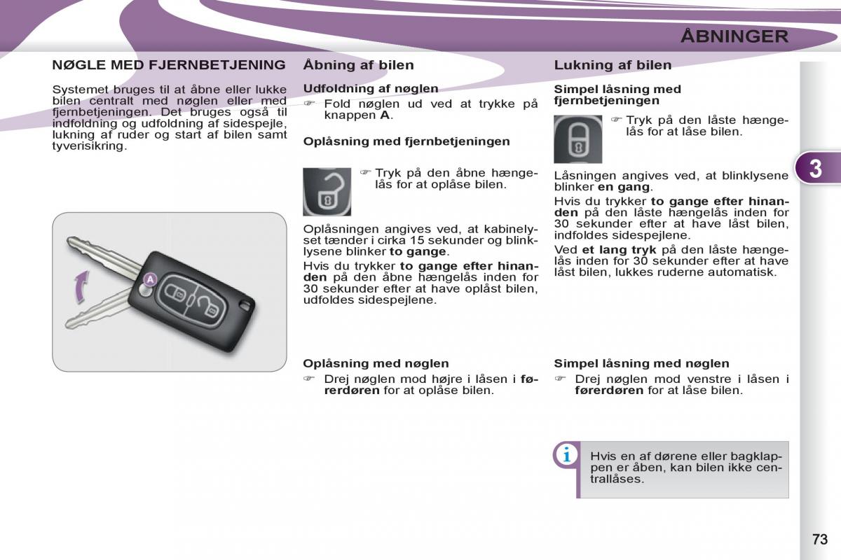 manual  Peugeot 4007 Bilens instruktionsbog / page 75