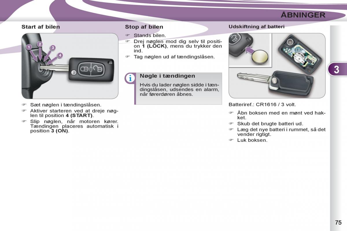 manual Peugeot 4007 Bilens instruktionsbog / page 77