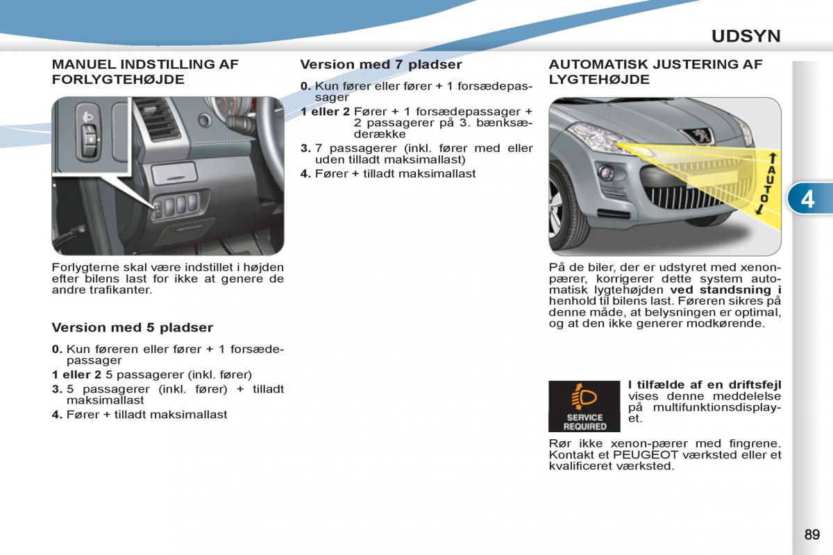 manual Peugeot 4007 Bilens instruktionsbog / page 91