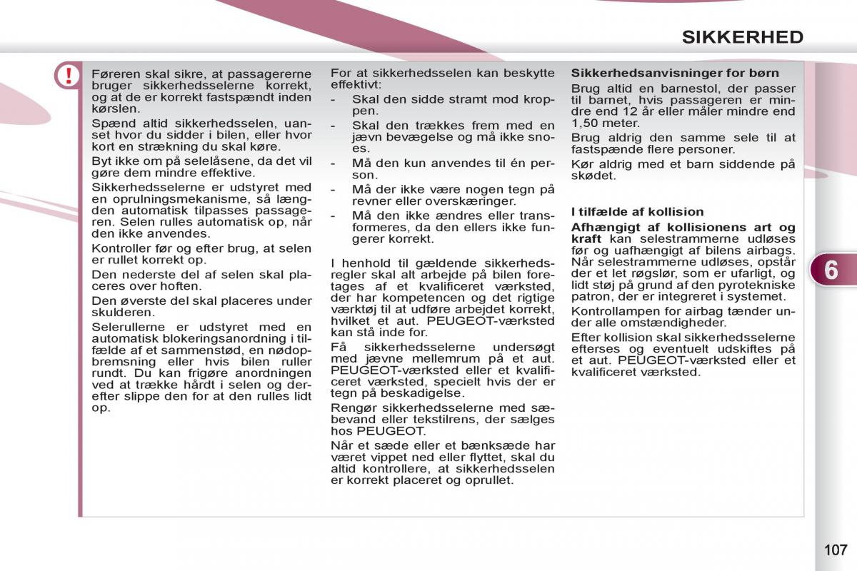 manual Peugeot 4007 Bilens instruktionsbog / page 109