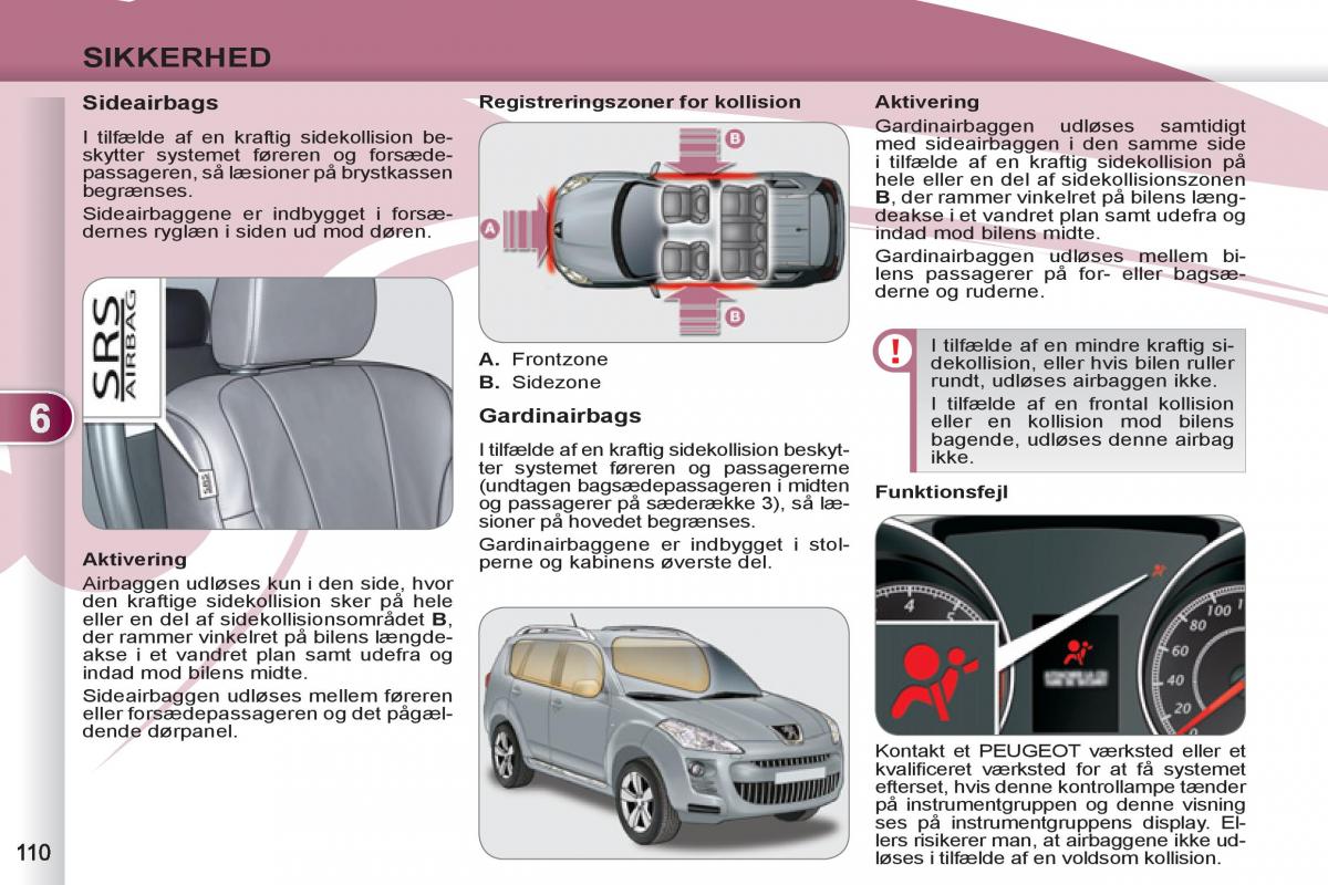 manual Peugeot 4007 Bilens instruktionsbog / page 112