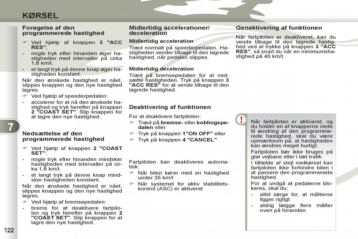 manual  Peugeot 4007 Bilens instruktionsbog / page 124