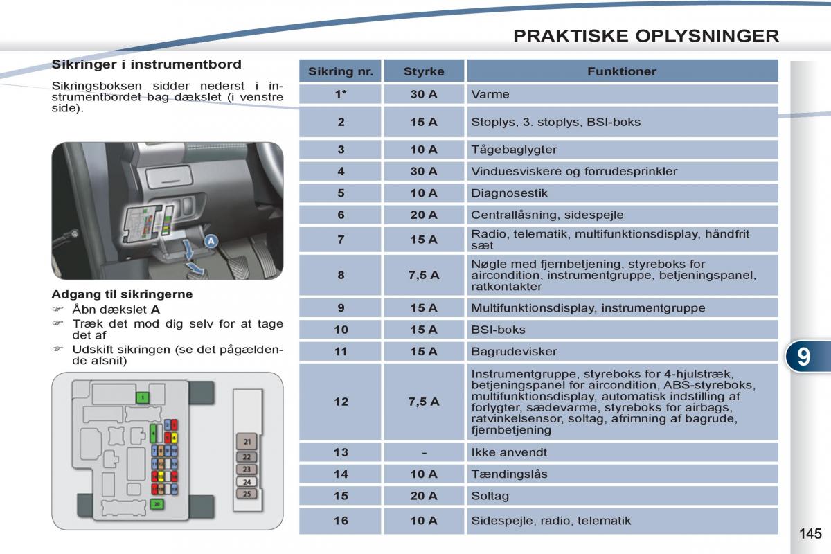 manual Peugeot 4007 Bilens instruktionsbog / page 147