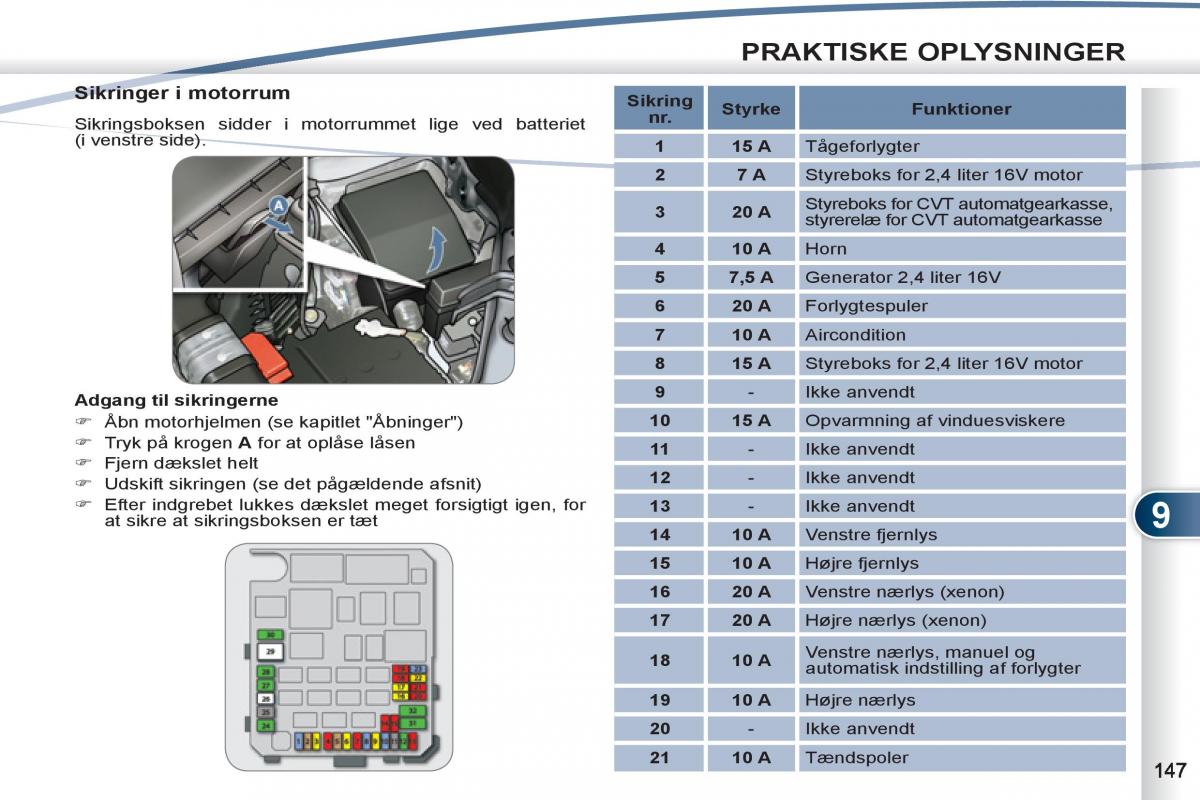 manual Peugeot 4007 Bilens instruktionsbog / page 149