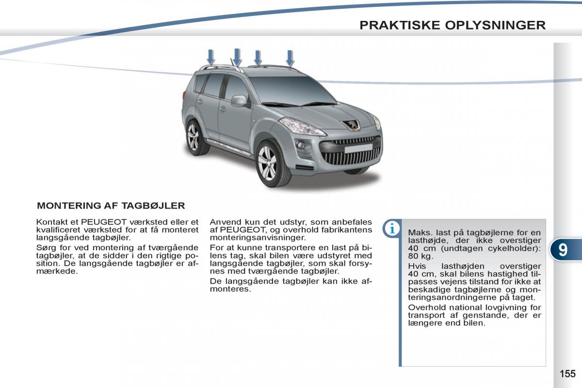 manual Peugeot 4007 Bilens instruktionsbog / page 157