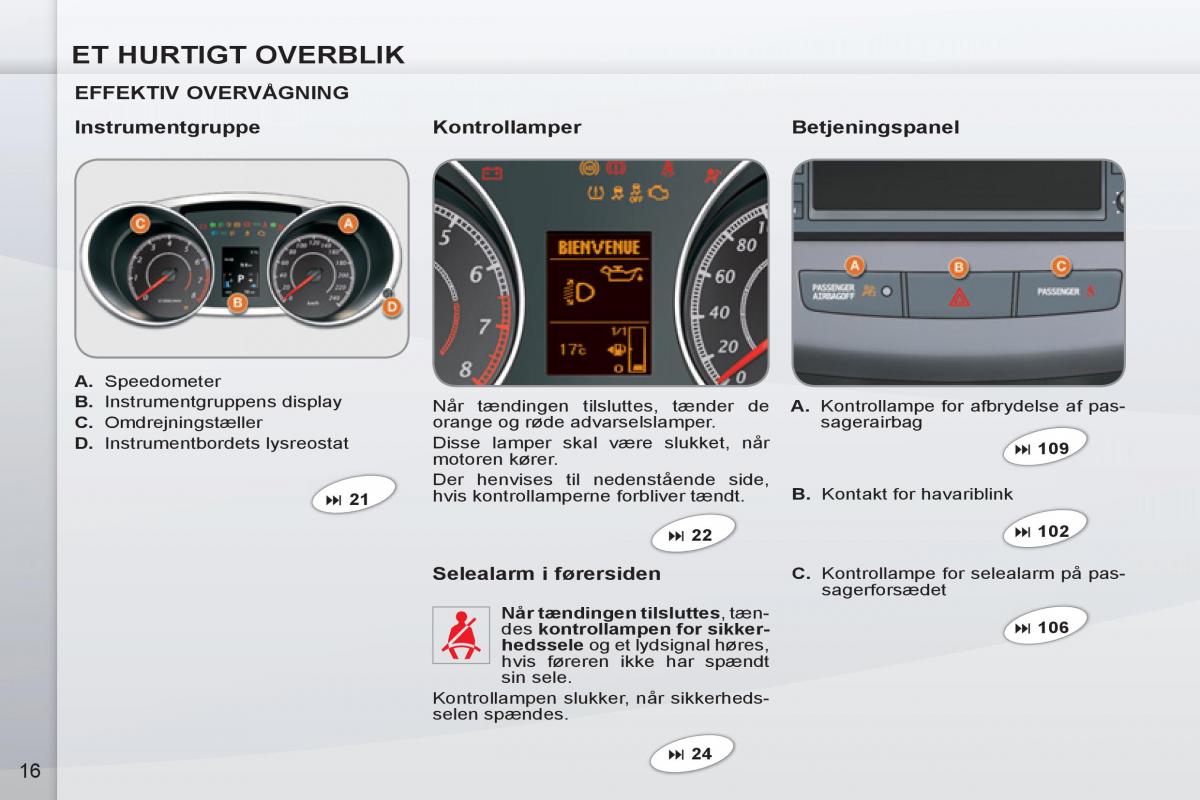 manual Peugeot 4007 Bilens instruktionsbog / page 18