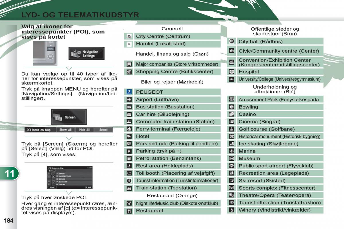manual  Peugeot 4007 Bilens instruktionsbog / page 186