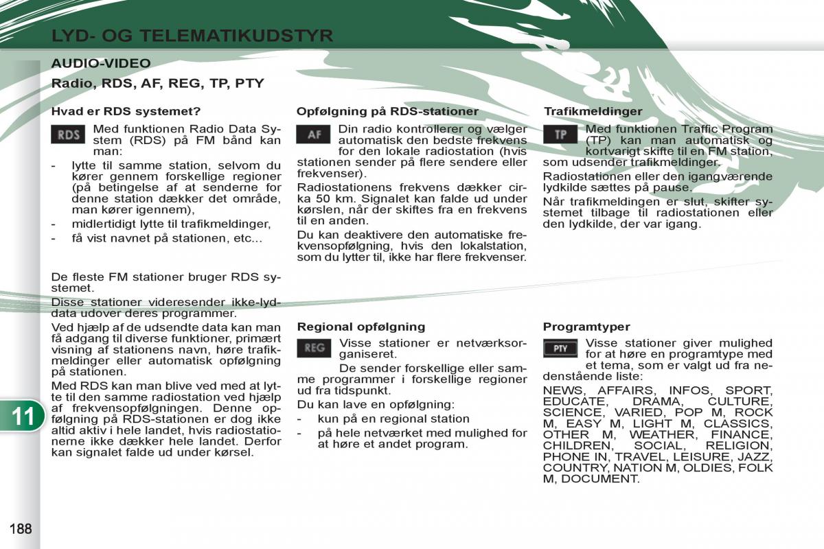 manual  Peugeot 4007 Bilens instruktionsbog / page 190