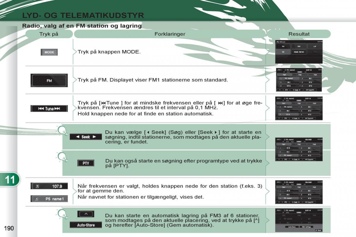 manual  Peugeot 4007 Bilens instruktionsbog / page 192