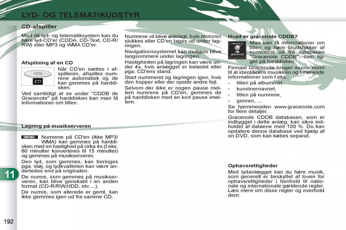 manual  Peugeot 4007 Bilens instruktionsbog / page 194