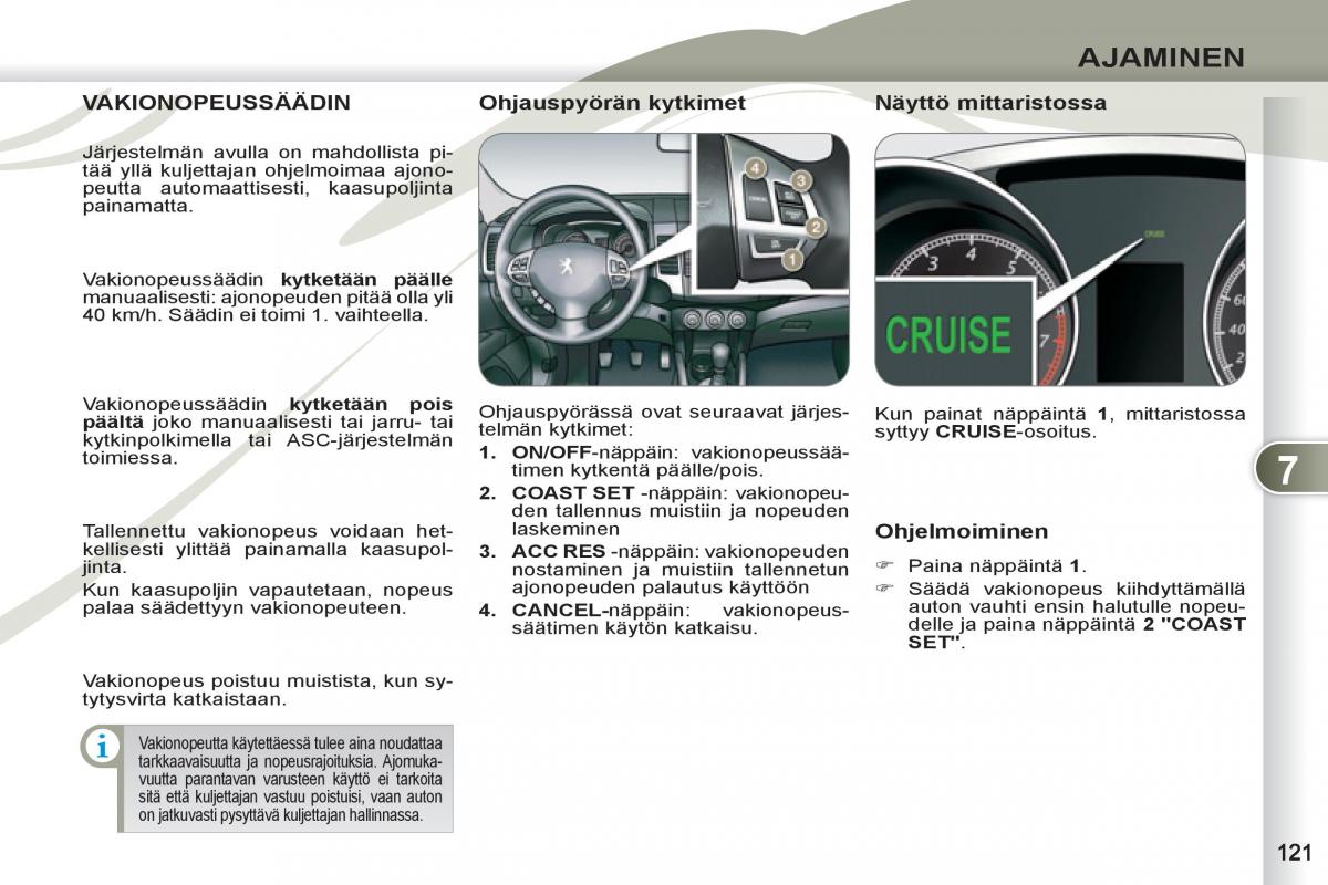 Peugeot 4007 omistajan kasikirja / page 123