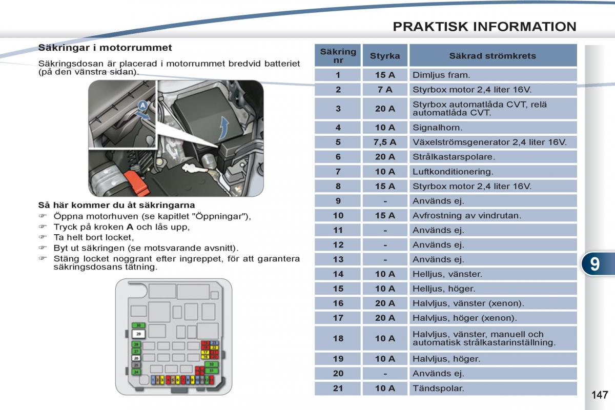 Peugeot 4007 instruktionsbok / page 149