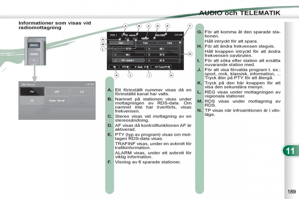 Peugeot 4007 instruktionsbok / page 191