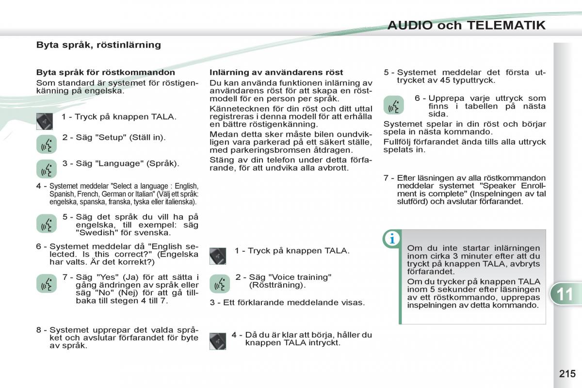 Peugeot 4007 instruktionsbok / page 217