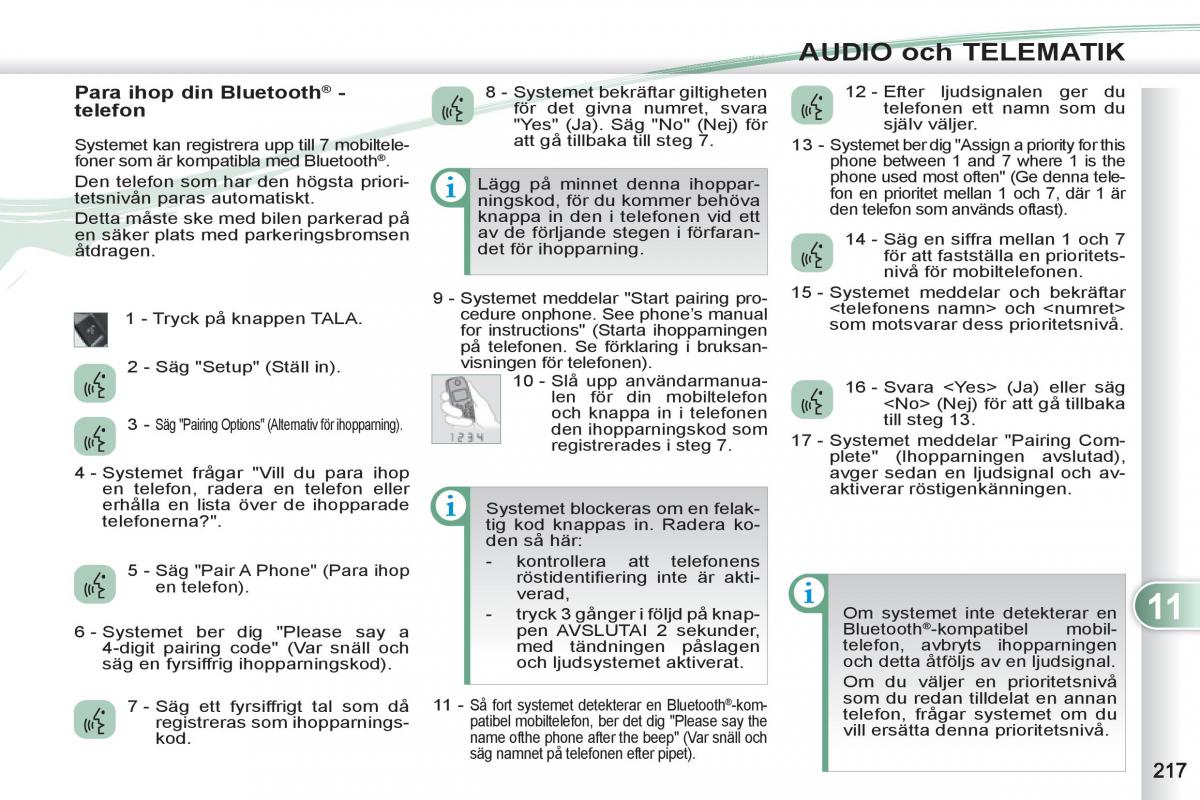 Peugeot 4007 instruktionsbok / page 219