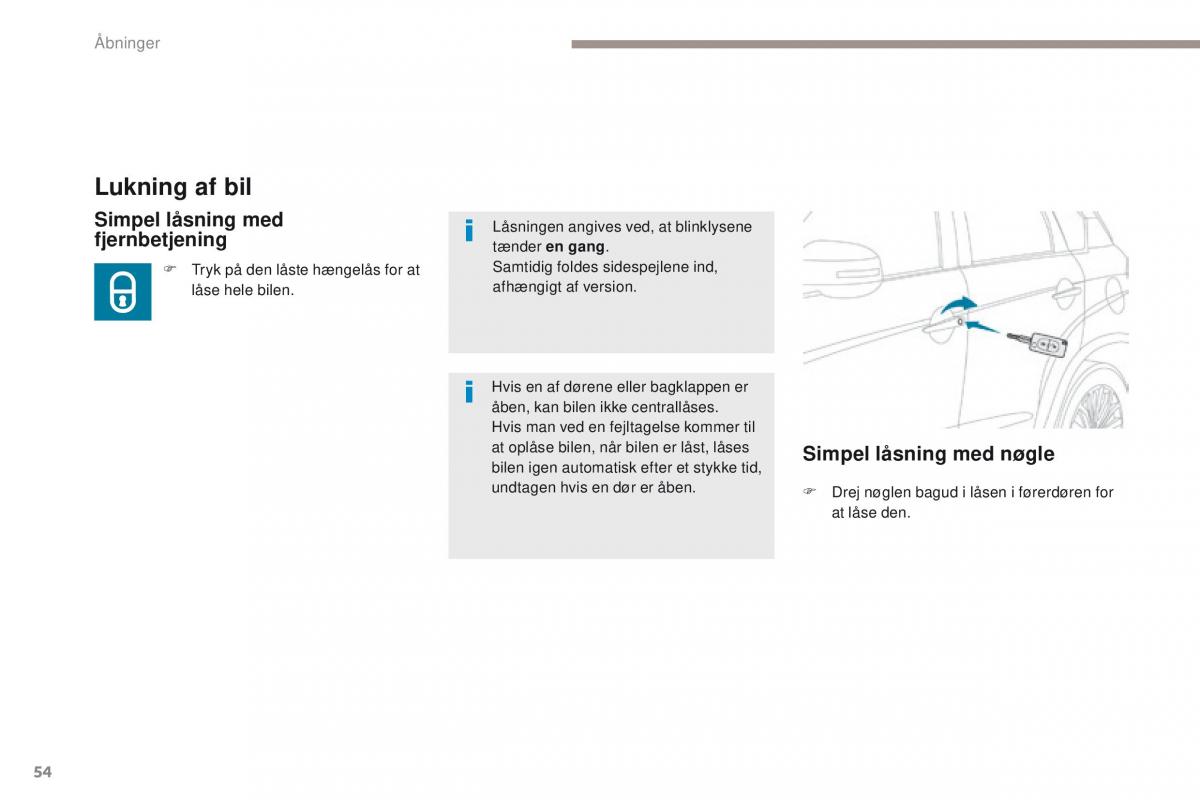 Peugeot 4008 Bilens instruktionsbog / page 56