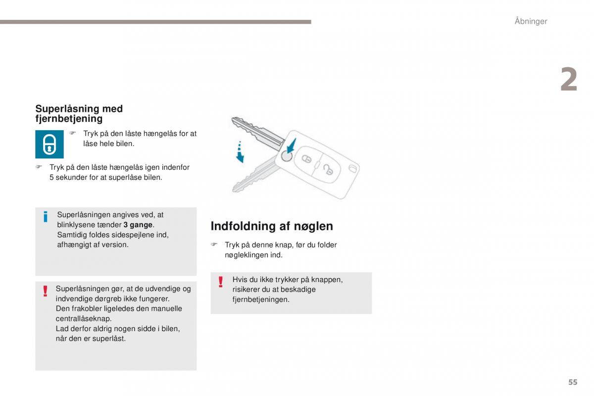 Peugeot 4008 Bilens instruktionsbog / page 57