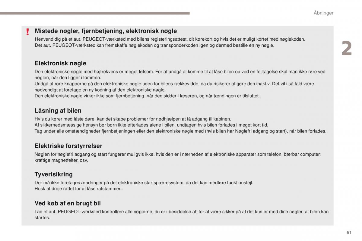 Peugeot 4008 Bilens instruktionsbog / page 63