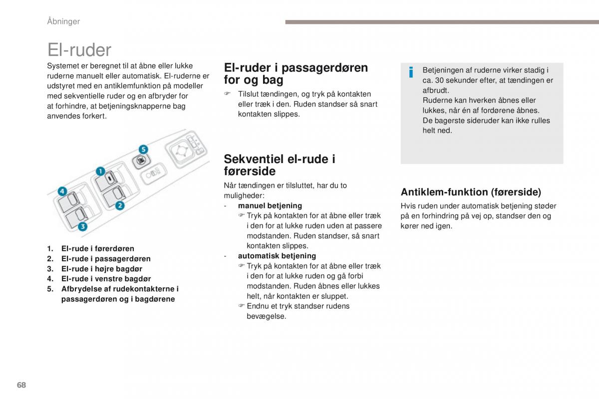 Peugeot 4008 Bilens instruktionsbog / page 70