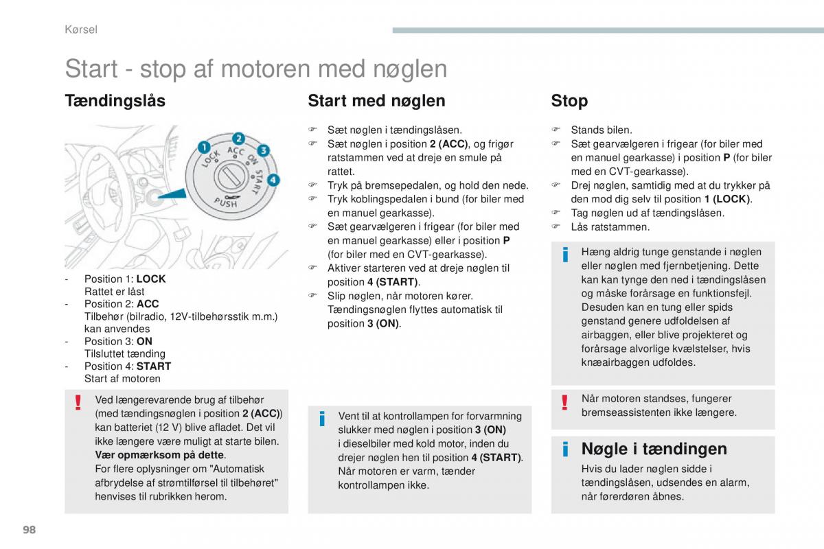 Peugeot 4008 Bilens instruktionsbog / page 100