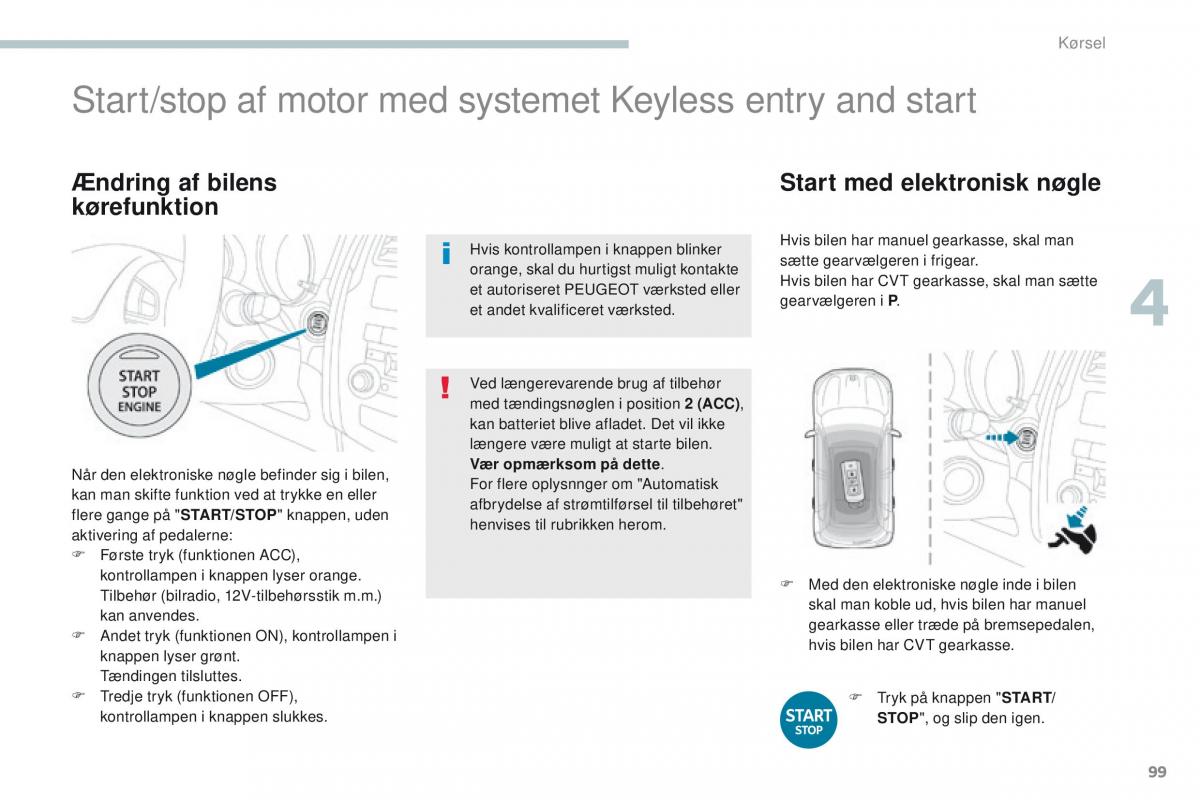 Peugeot 4008 Bilens instruktionsbog / page 101