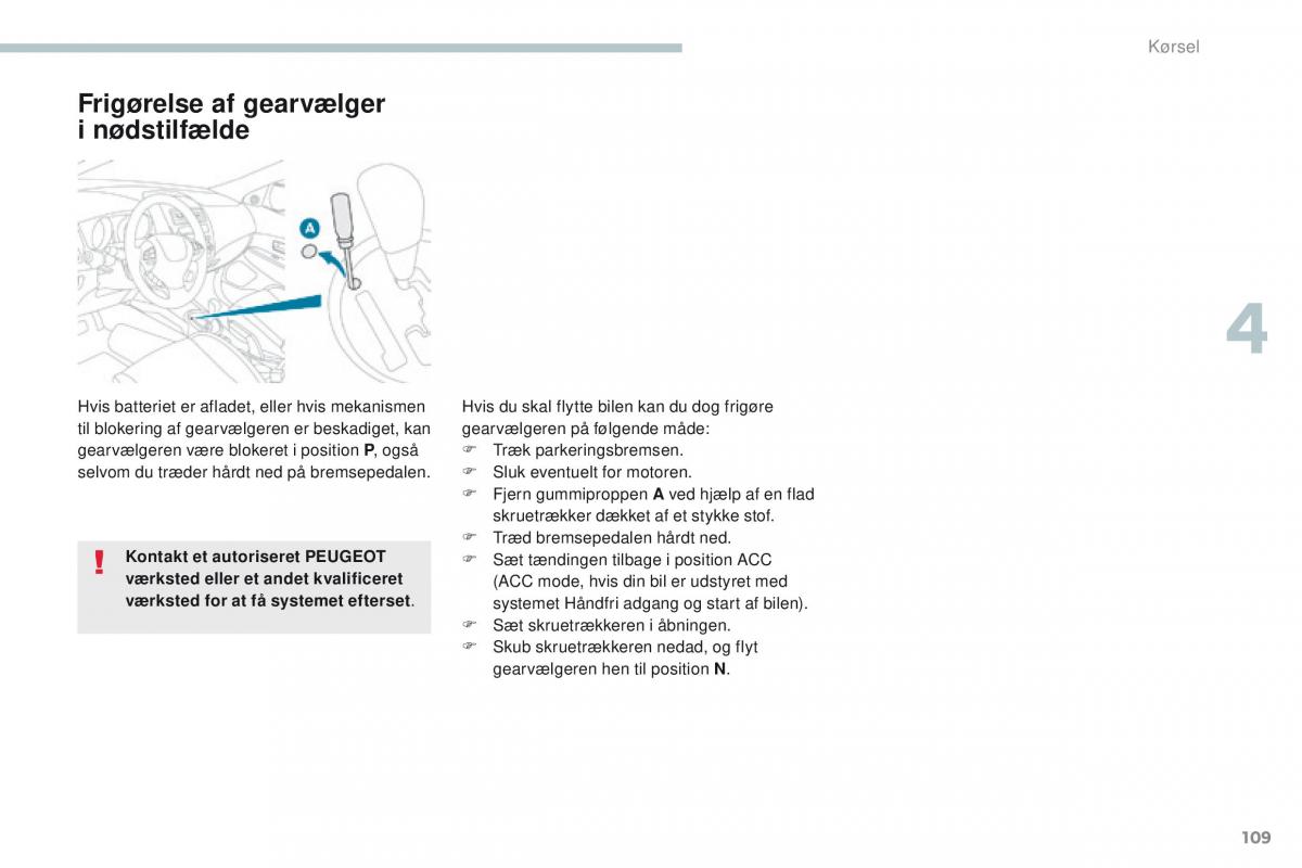 Peugeot 4008 Bilens instruktionsbog / page 111