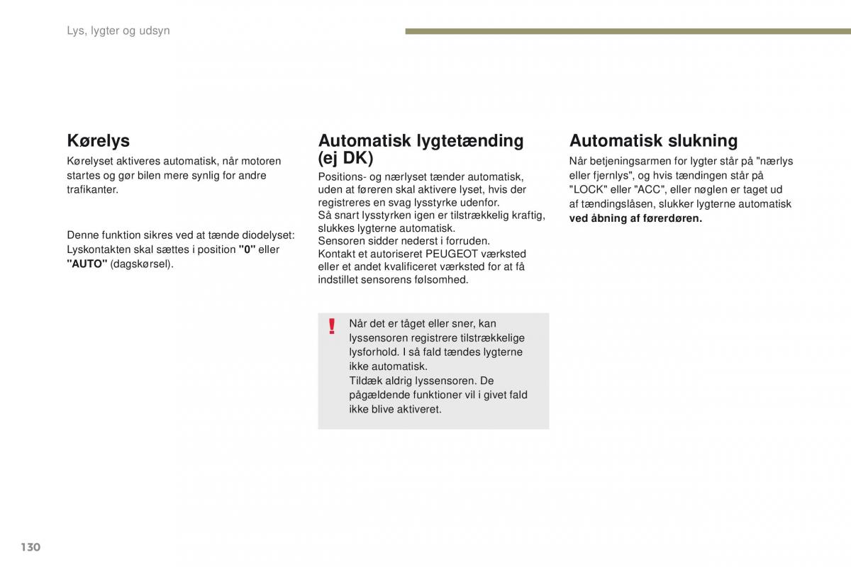 Peugeot 4008 Bilens instruktionsbog / page 132