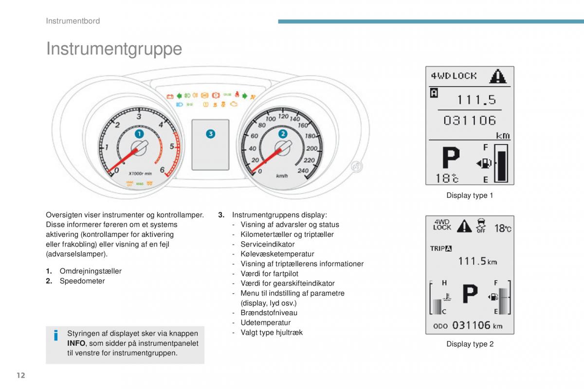 Peugeot 4008 Bilens instruktionsbog / page 14