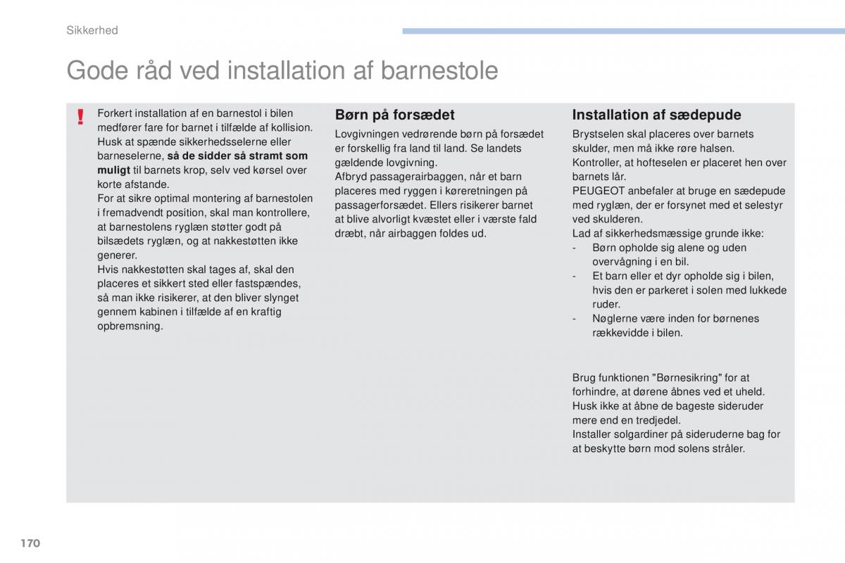 Peugeot 4008 Bilens instruktionsbog / page 172