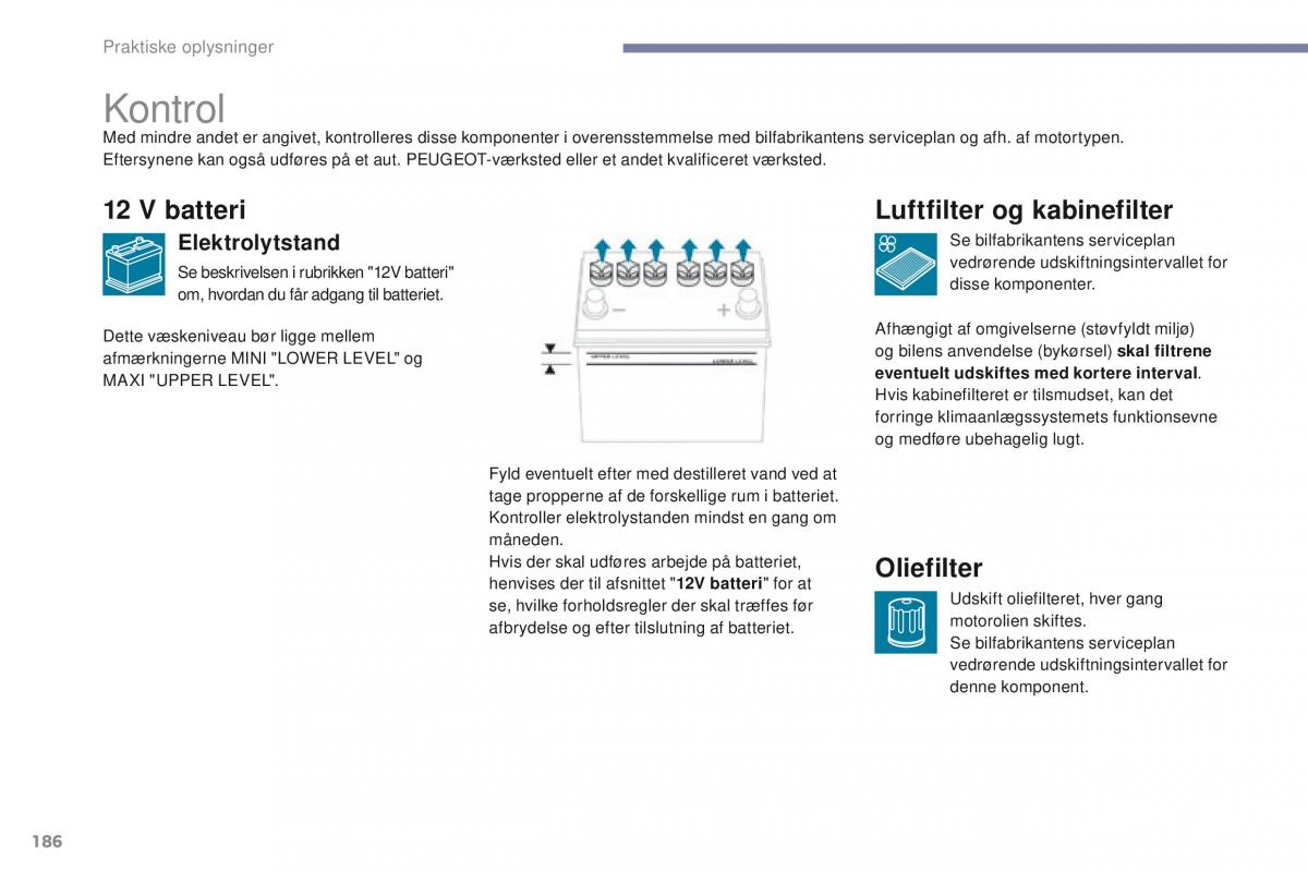 Peugeot 4008 Bilens instruktionsbog / page 188