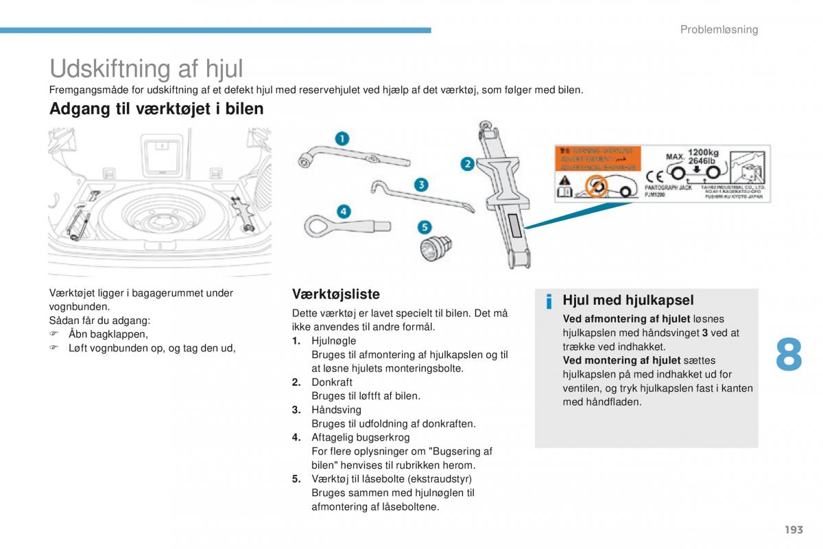 Peugeot 4008 Bilens instruktionsbog / page 195