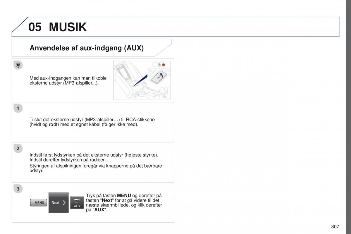 Peugeot 4008 Bilens instruktionsbog / page 309