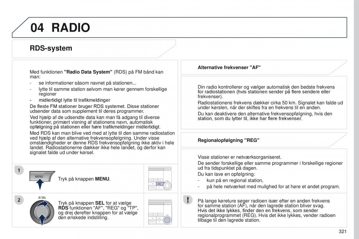 Peugeot 4008 Bilens instruktionsbog / page 323