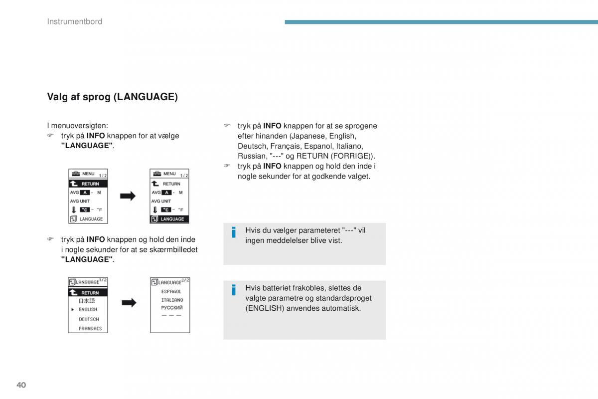 Peugeot 4008 Bilens instruktionsbog / page 42