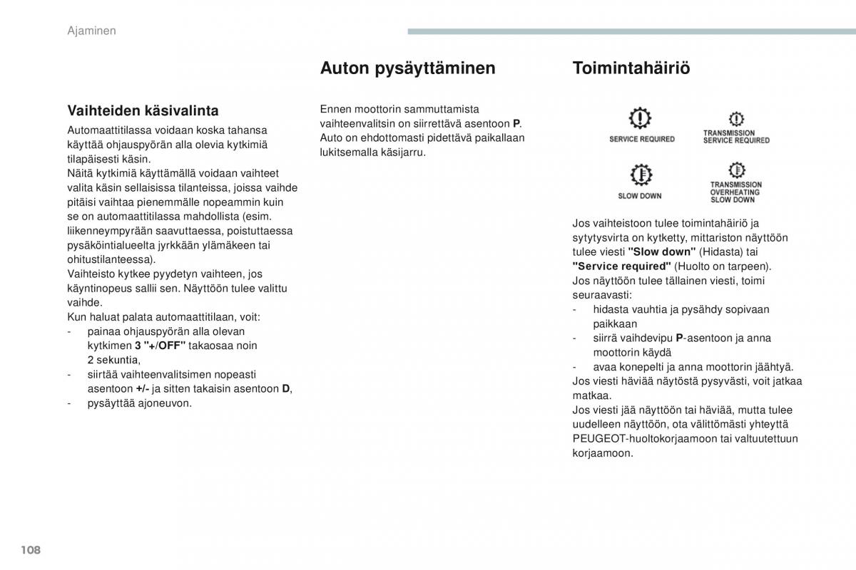 Peugeot 4008 omistajan kasikirja / page 110