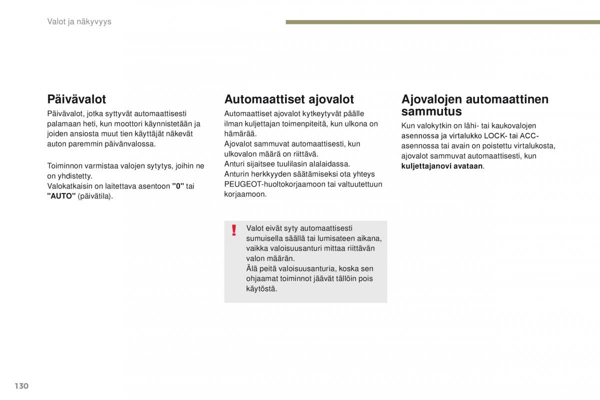 Peugeot 4008 omistajan kasikirja / page 132