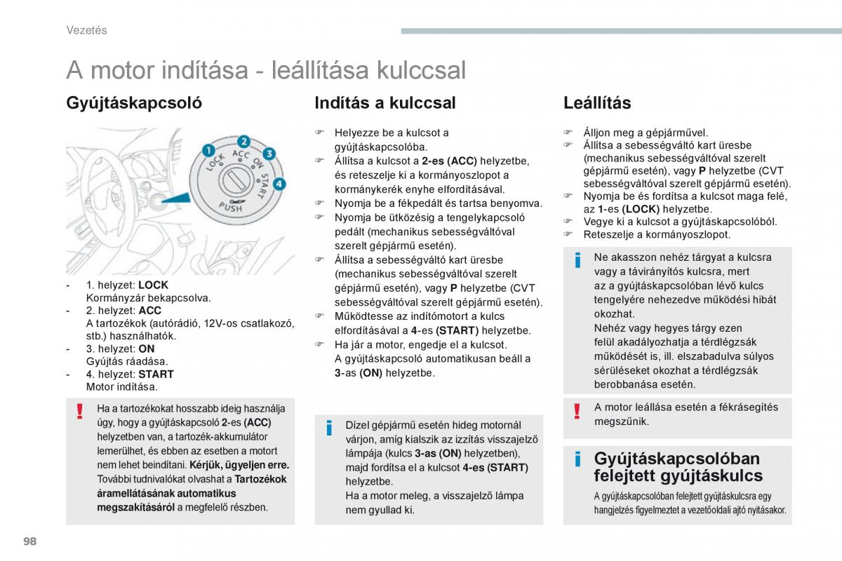 Peugeot 4008 Kezelesi utmutato / page 100