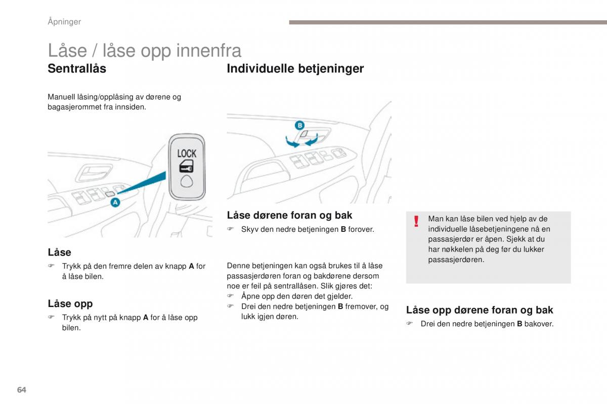 Peugeot 4008 bruksanvisningen / page 66