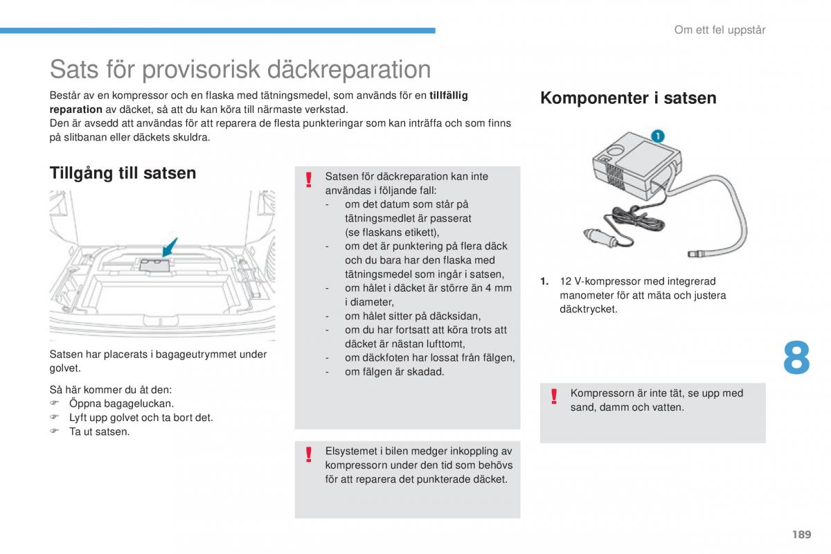 Peugeot 4008 instruktionsbok / page 191