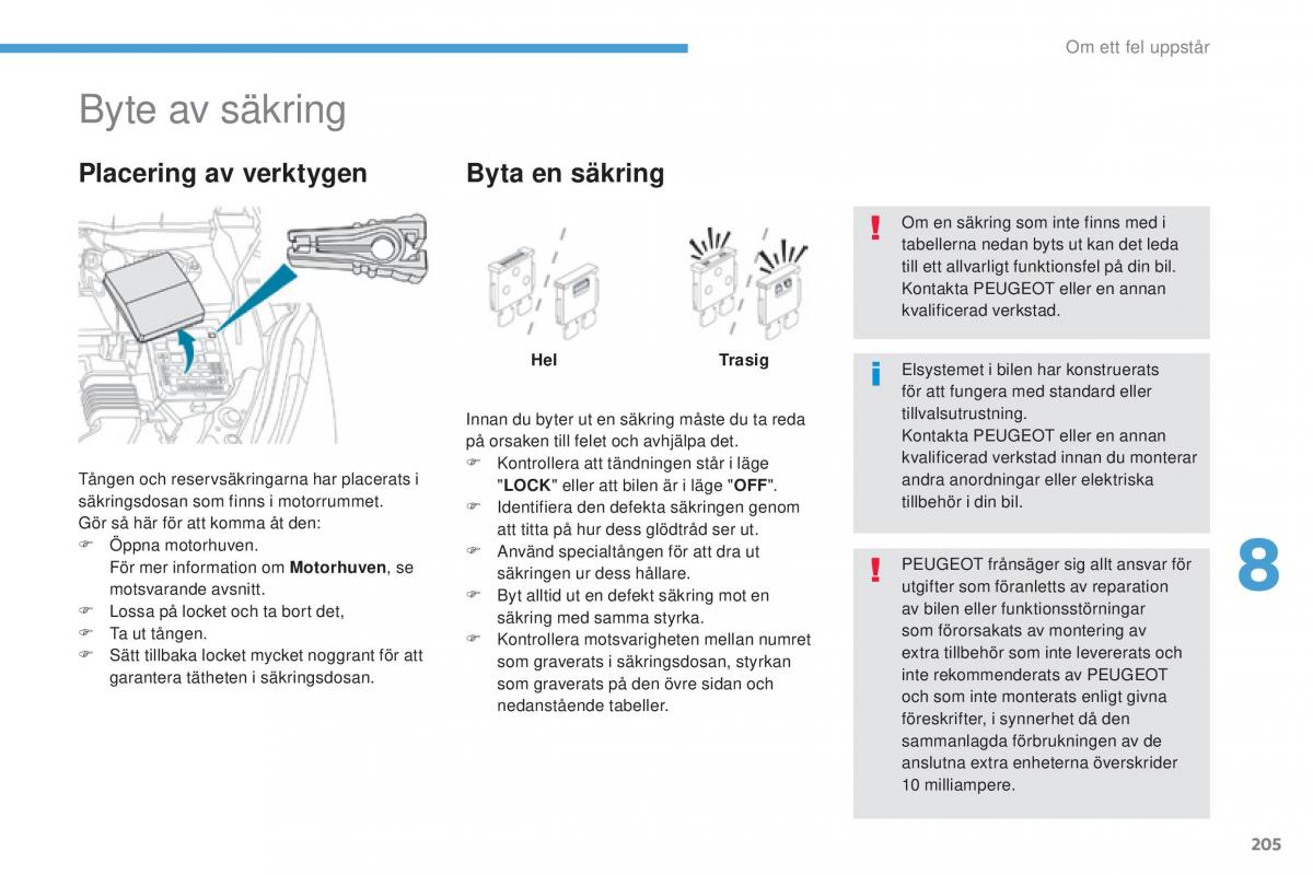 Peugeot 4008 instruktionsbok / page 207