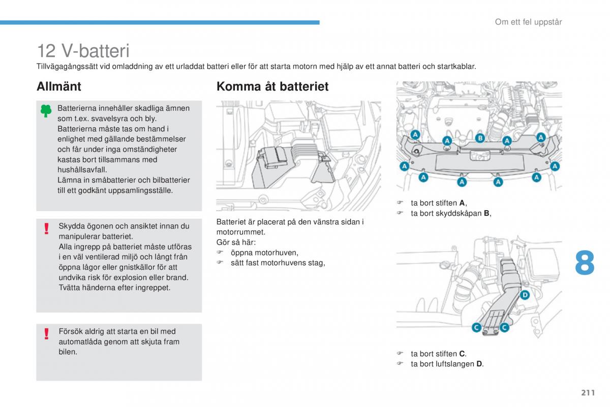 Peugeot 4008 instruktionsbok / page 213