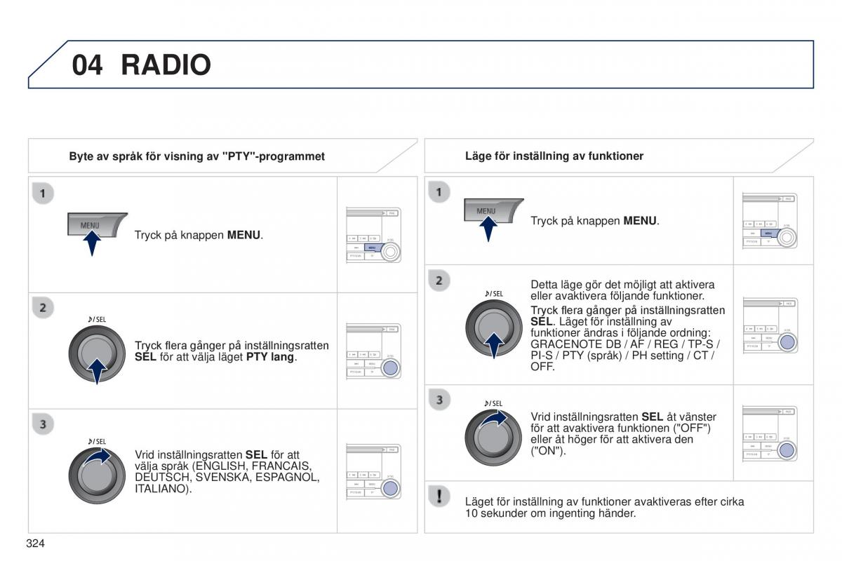 Peugeot 4008 instruktionsbok / page 326