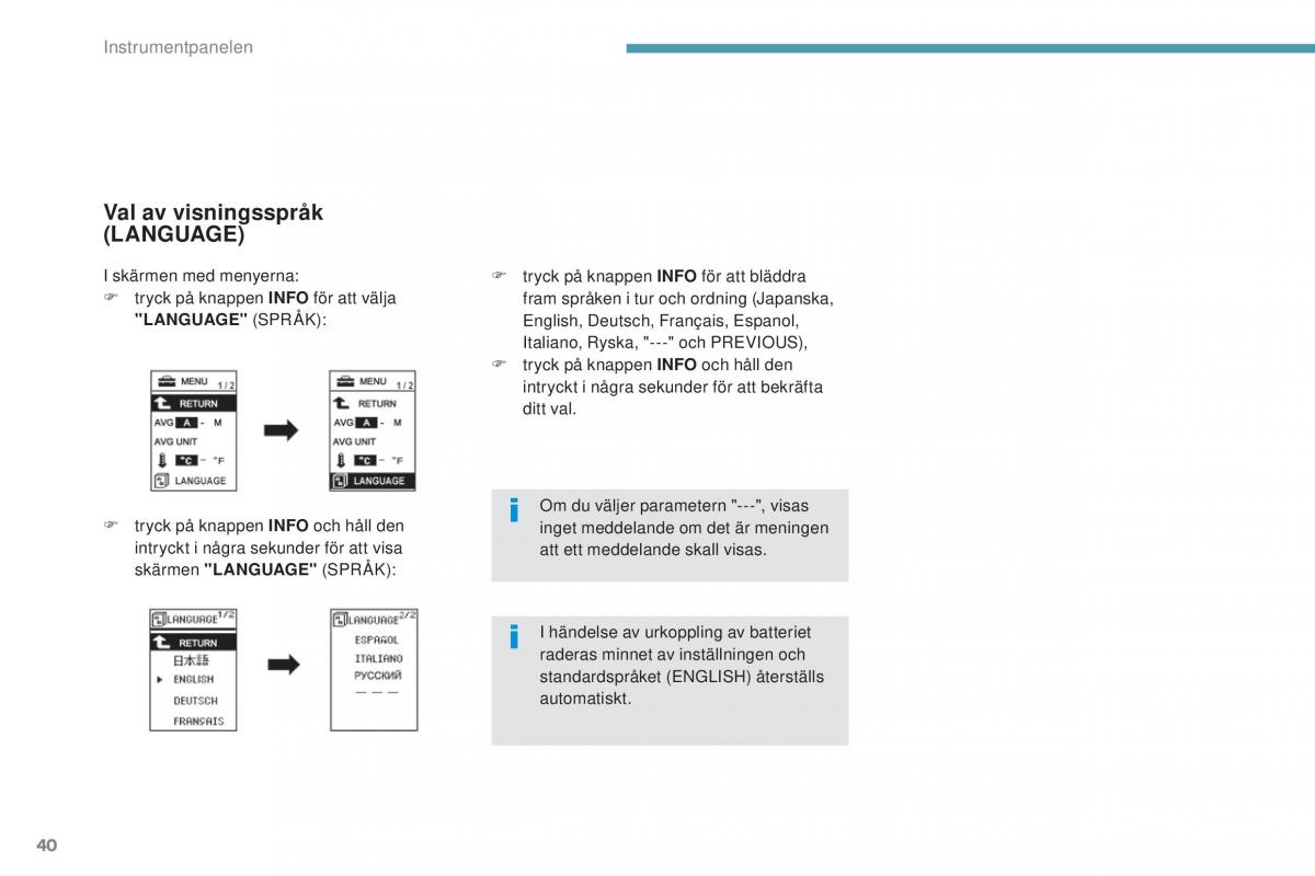 Peugeot 4008 instruktionsbok / page 42