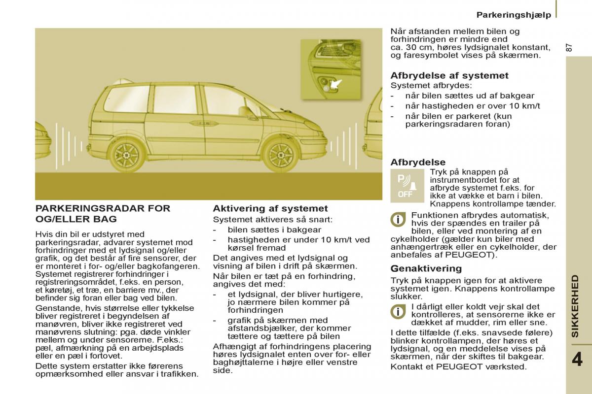 Peugeot 807 Bilens instruktionsbog / page 89