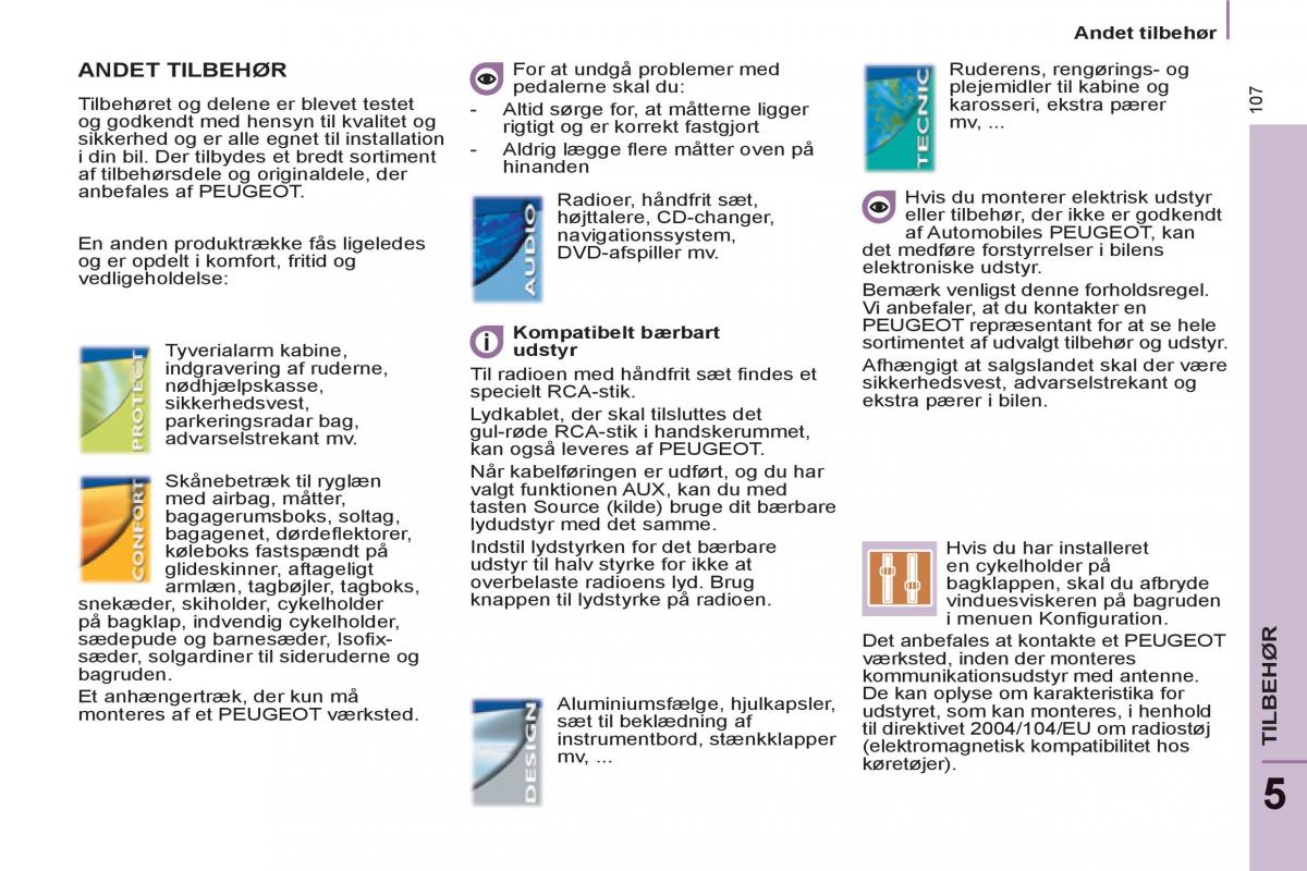 Peugeot 807 Bilens instruktionsbog / page 109