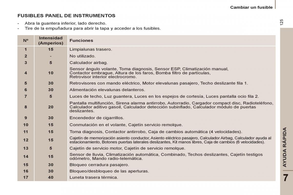 Peugeot 807 manual del propietario / page 127