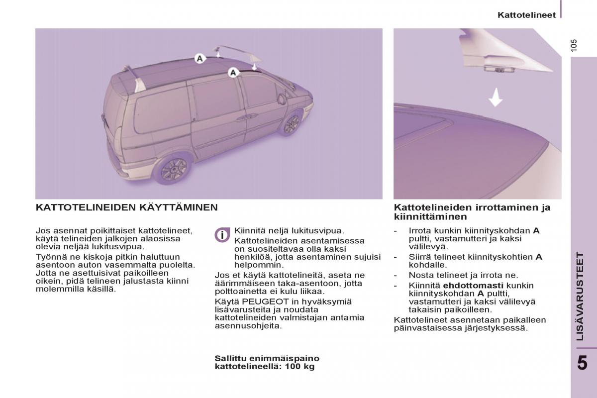 Peugeot 807 omistajan kasikirja / page 107