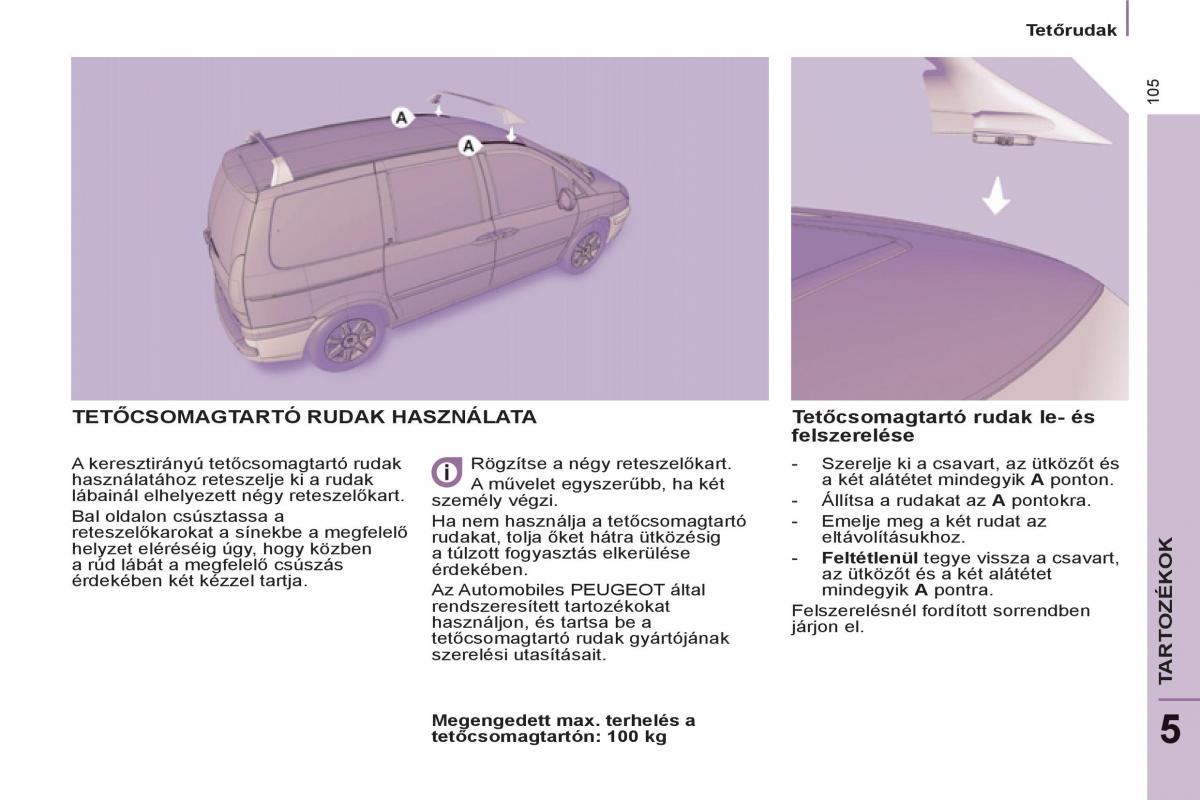 Peugeot 807 Kezelesi utmutato / page 107