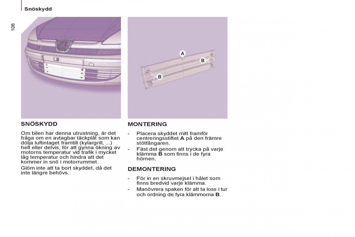 Peugeot 807 instruktionsbok / page 108